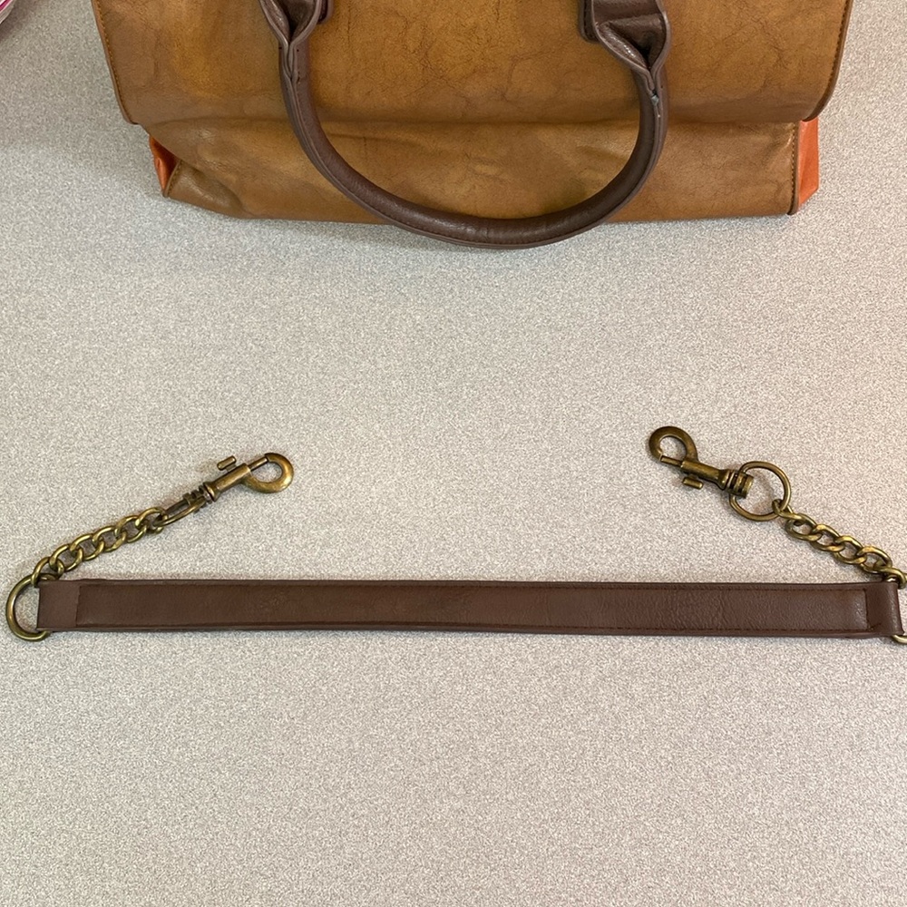 2 tone brown faux leather handbag - Picture 3 of 13